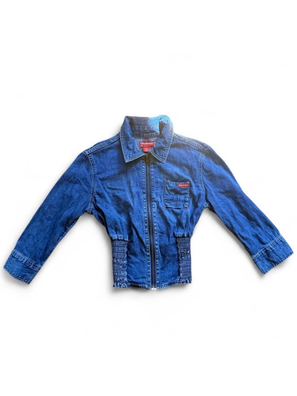 Y2K Cropped Denim Jacket Shirred Waist Small